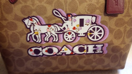 Coach Fiona Signature Tote Bag Purse Black Cherry & Tan Horse & Carriage NWT - Picture 5 of 10