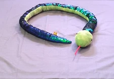 5 Ft 2 In Long Plush Stuffed Snake Shiny Sequins Back Black Green Blue
