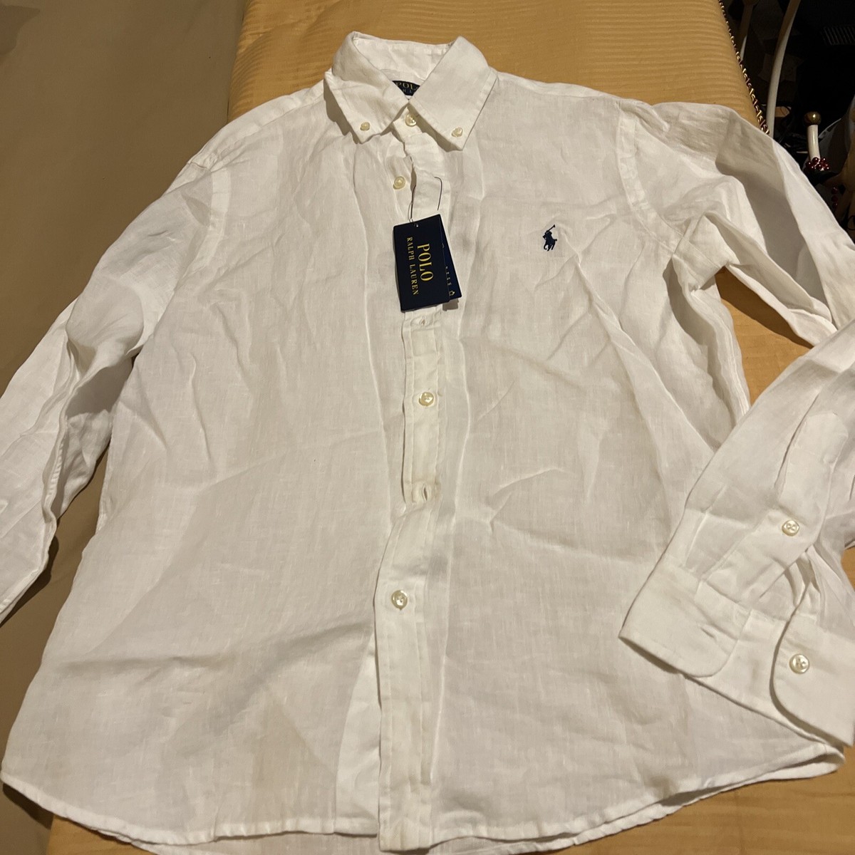Polo Ralph Lauren Shirt Men's Small White Linen Casual