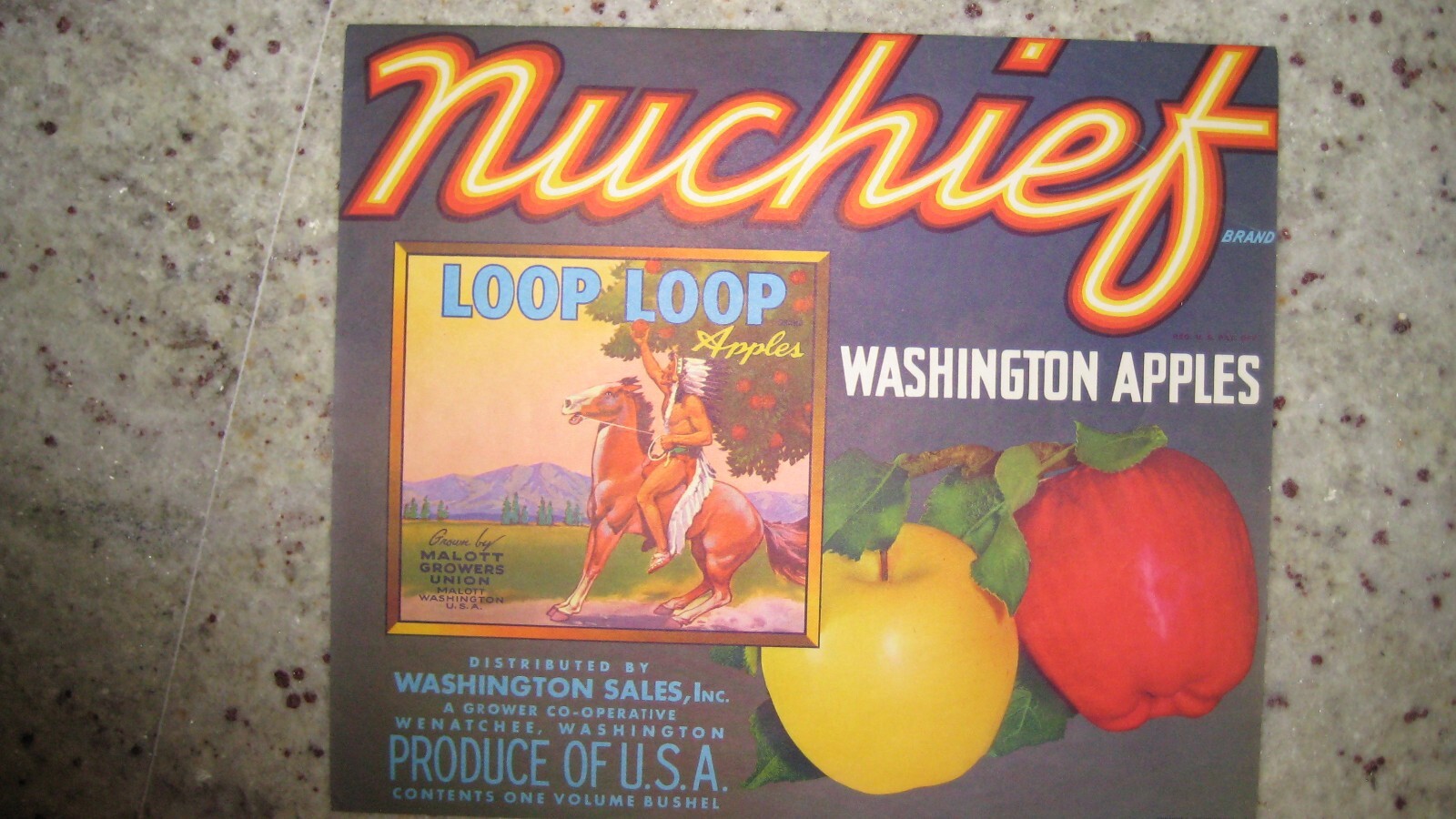 Original NUCHIEF LOOP LOOP apple crate label Malott Wenatchee ...