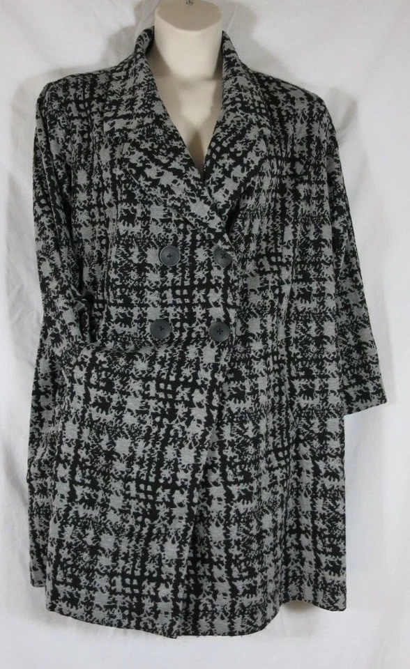 Nomadic Traders Gray Black Jersey Knit Jacket Dbl Breasted Houndstooth Pocket XL - Image 3 of 4