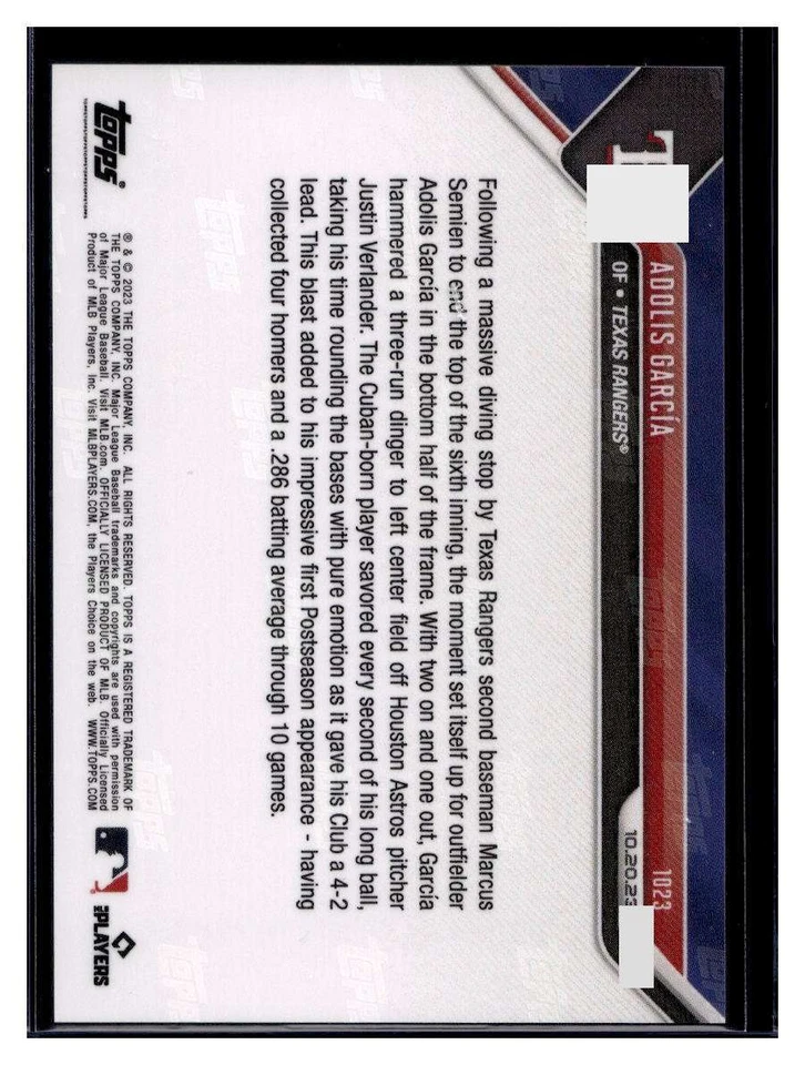 2023 Topps Now #1023 Adolis García Base Card (Qty) - Image 2 of 2