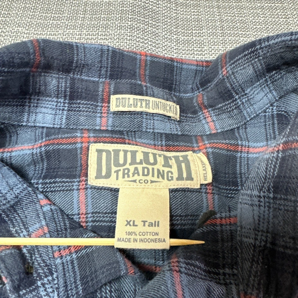 Duluth Trading Flannel Shirt Men XL Tall Blue Plaid Untucked Outdoors Cabin Camp - Image 2 of 4