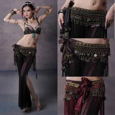 Women Belly Dance Hip Scarf Fringe Coins Sash Belt Tribal Belt Dancing costumes