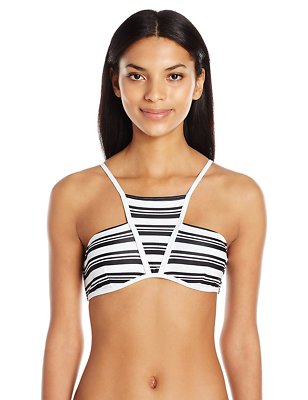 MINKPINK Women s Show Your Stripes High Neck Bikini Top, Black/White Stripe, M