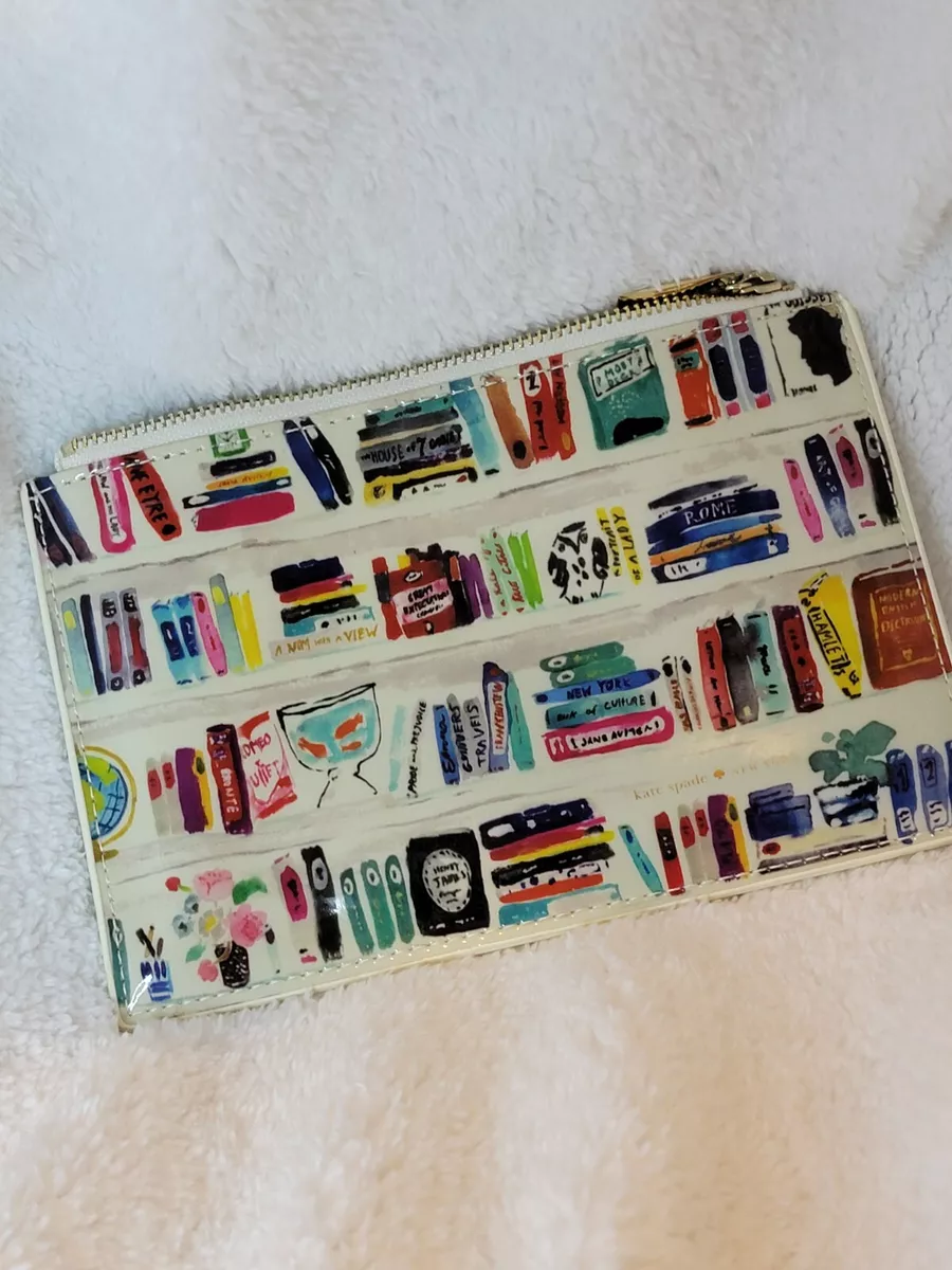 KATE SPADE Bella Bookshelf Like a Book Print Pencil Pouch Cosmetic Travel