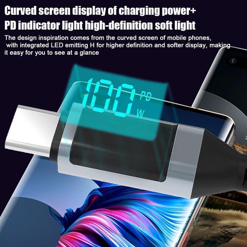 Type C to Type C Cable 5A PD 100W Fast Charging Cord TypeC LED Display N2F9 - Picture 3 of 14