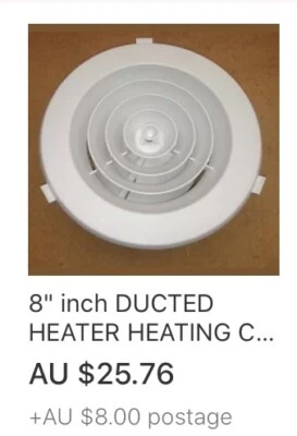 Ducted Heater Heating Ceiling Outlet Vent Round Downjet 200mm