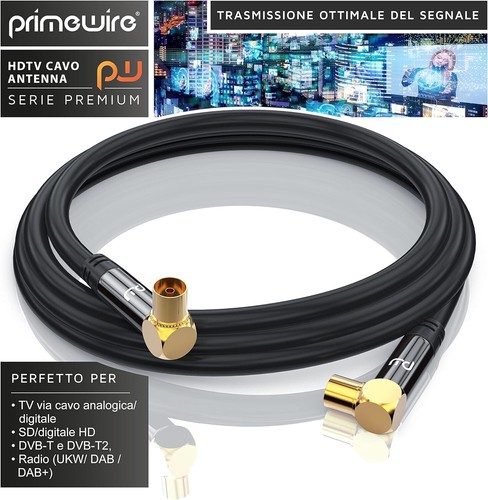 Cavo Antenna maschio femmina 135dB a Gomito 90° HD 75 Ohm DVB-T a DVB-T2 -1,5mt - Foto 6 di 7