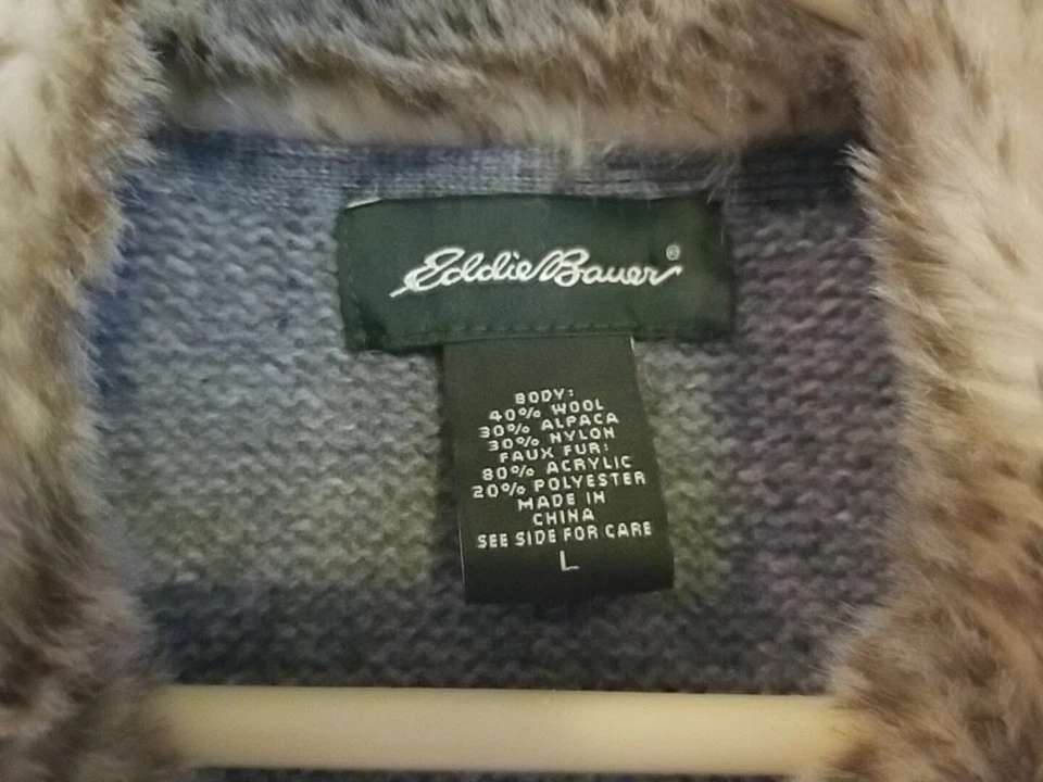 VINTAGE EDDIE BAUER Vintage 80s 90s Full Zip Faux Fur Sweater Vest Large Womens - Image 2 of 3