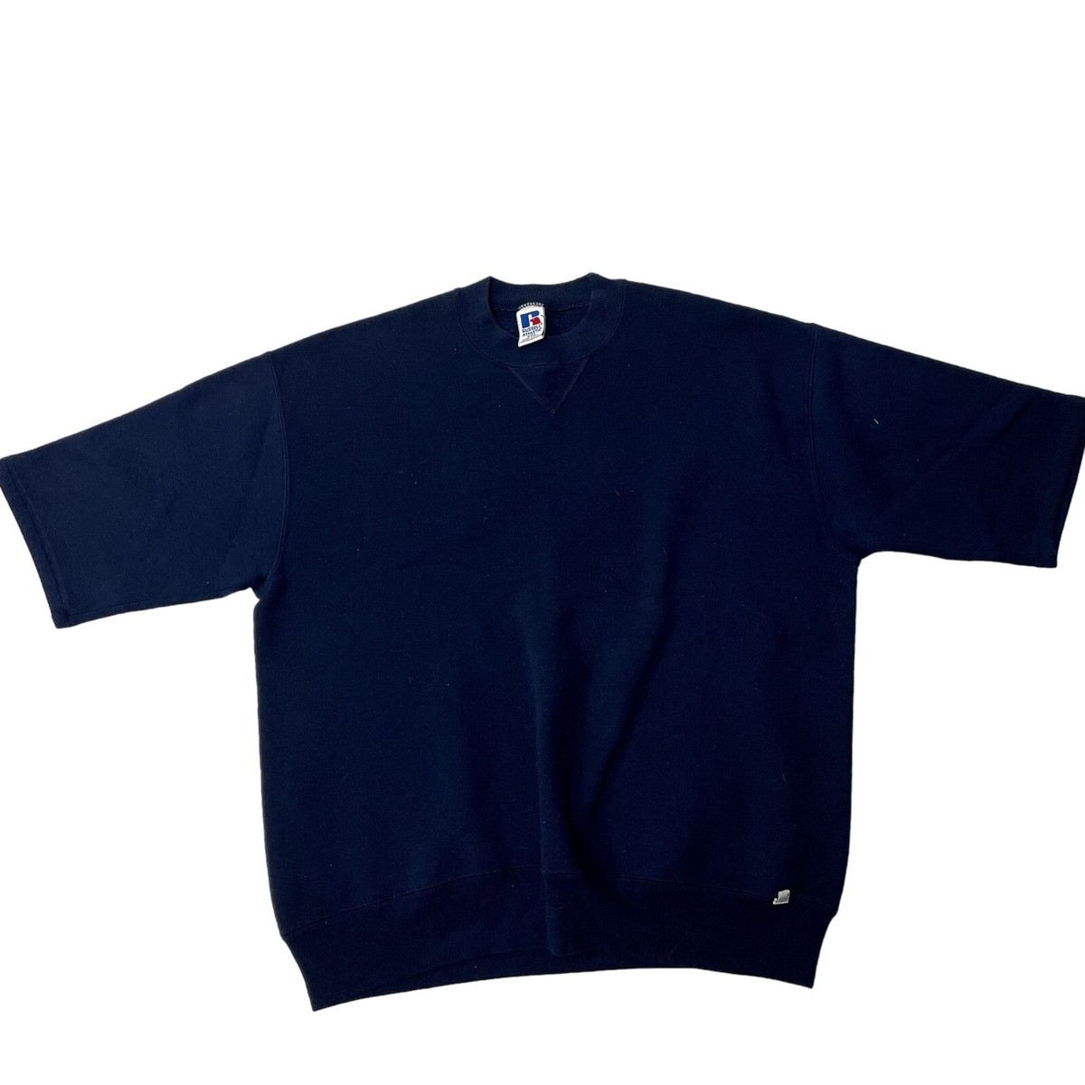 RUSSEL ATHLETIC スウェット 前V made in USA Vtg 80's Russel Athletic USA Navy Blue V STITCH Short Sleeve