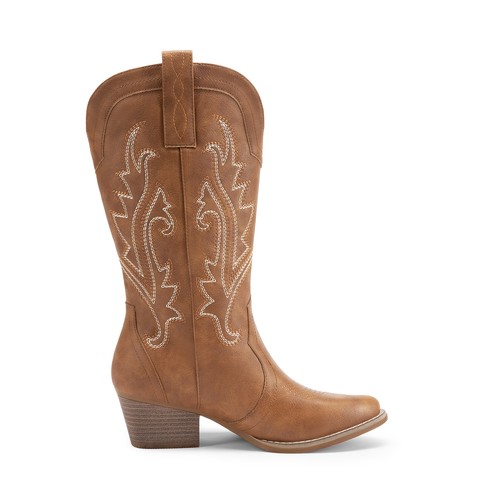 Women Western Mid Calf Boots Pointed Toe Low Heel Cowboy Cowgirls Boots - Picture 18 of 58