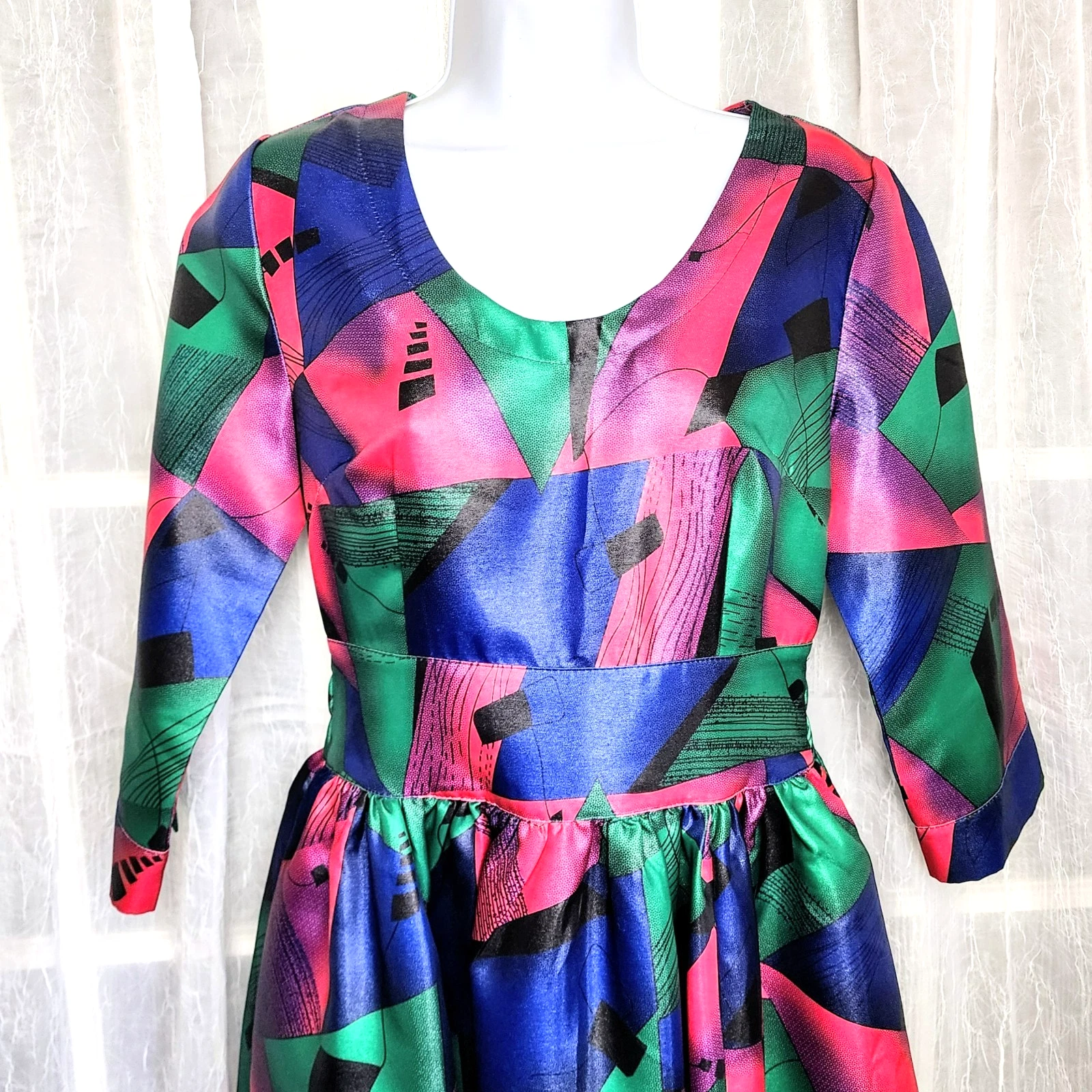 VETEMENTS Abito Midi Eien Tg S Astratto Blu Rosa Geometrico Artistico Maximalista Dopamina