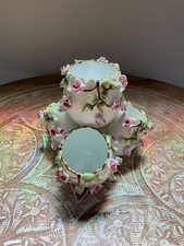 Vintage hand-applied porcelain rosebuds egg-shaped porcelain spill vase