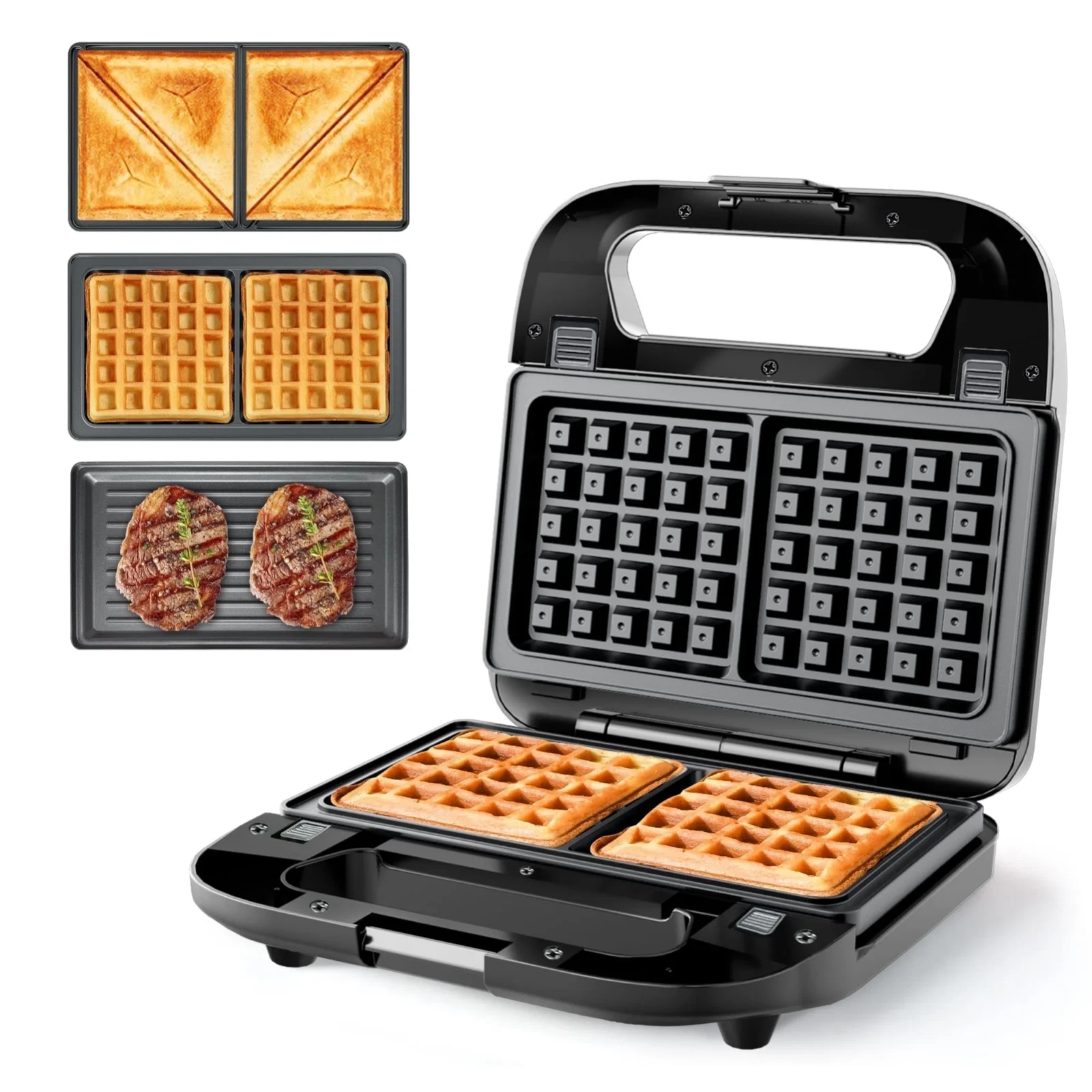 3 in 1 Sandwich Maker & Waffle Maker, 750W Panini Press with Removable Non-Stick