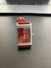 Vintage Seiko Reverso Frame Tank Wrist Watch Refurbished Red Dial Silver Bezel