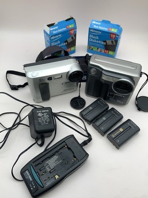 2 Sony Mavica MVC-FD7 & MVC-FD75 Floppy Camera 10x Opti Zoom With Battery READ