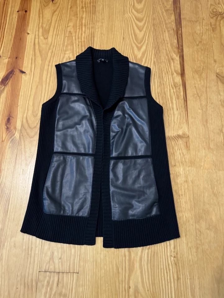 Chaleco Cárdigan Lafayette 148 New York Cuero Cachemira Silencioso Lujo Negro Talla MED Foto 4 de 4