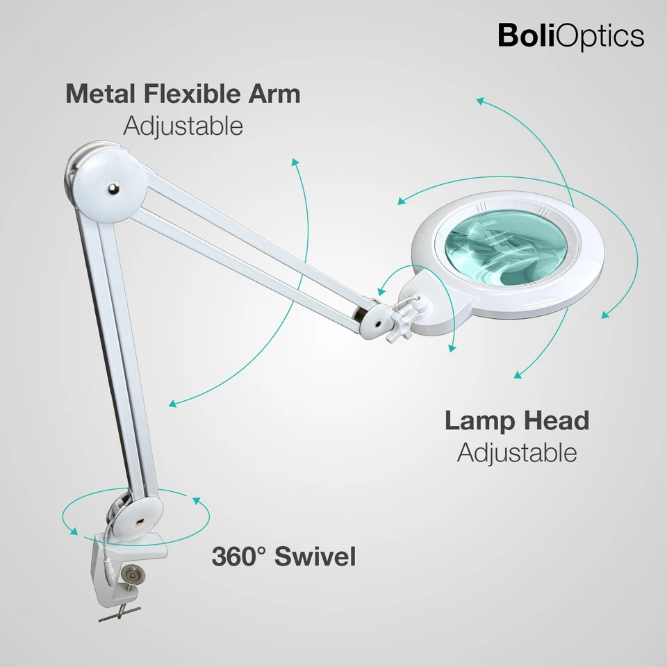 LED Magnifying Lamp w/ Clamp, Large 7 inch glass lens (5 Diopter, 2.25X) - Image 4 of 4
