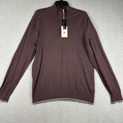 Agave Denim Sweater Mens Large Purple 1/4 Zip Mock Neck Cotton Pullover NWT $165