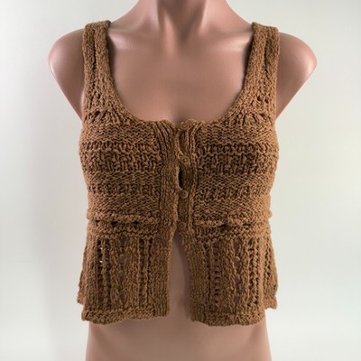 Aerie Sleeveless Cropped Crochet Sweater Vest w/ Buttons  Brown  Size XS  NWT
