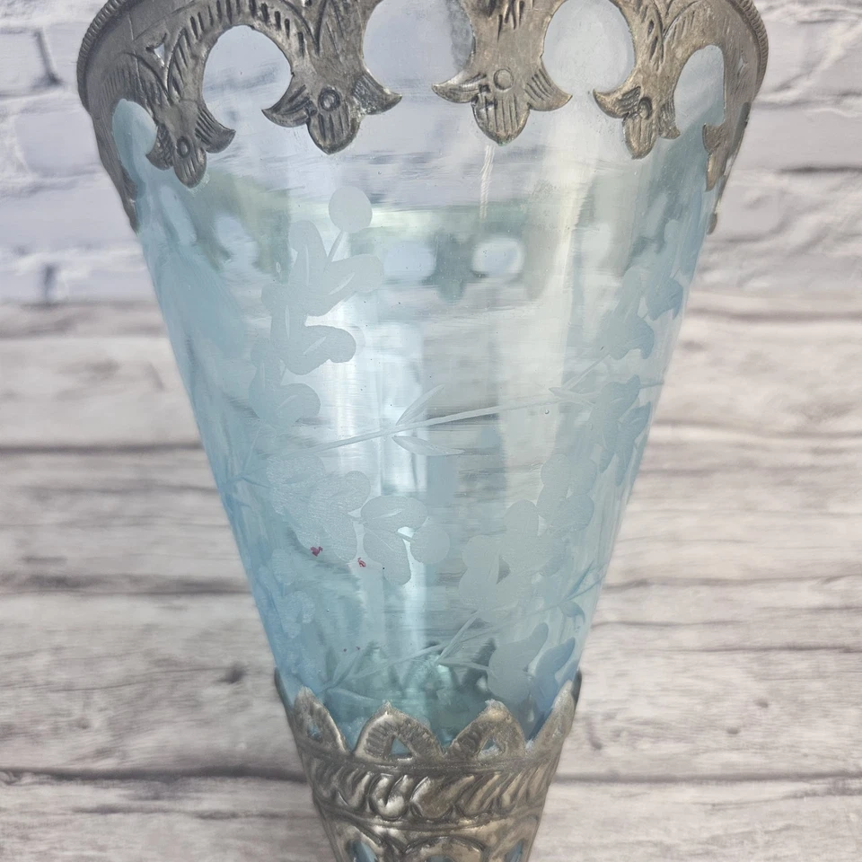 Синий цветочный травленый турецкий стеклянный кулон марокканский фонарь - Изображение 3 из 4