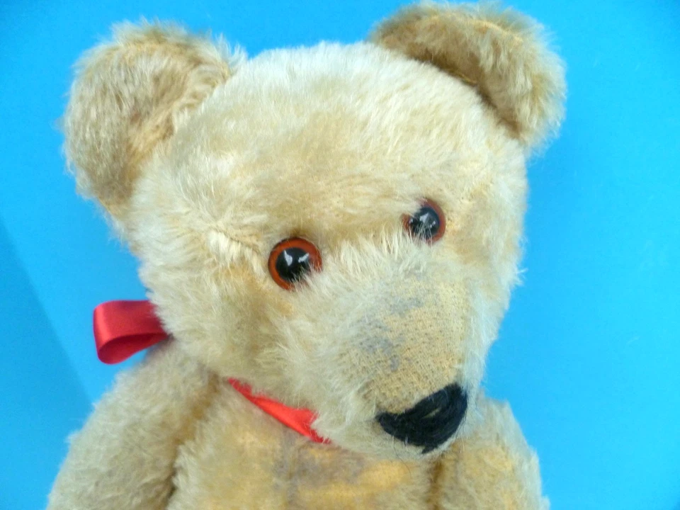 Großer,alter gelber Mohair Steiffteddy mit Glasaugen +langen Pfoten,Buckel 1935 - Bild 3 von 4