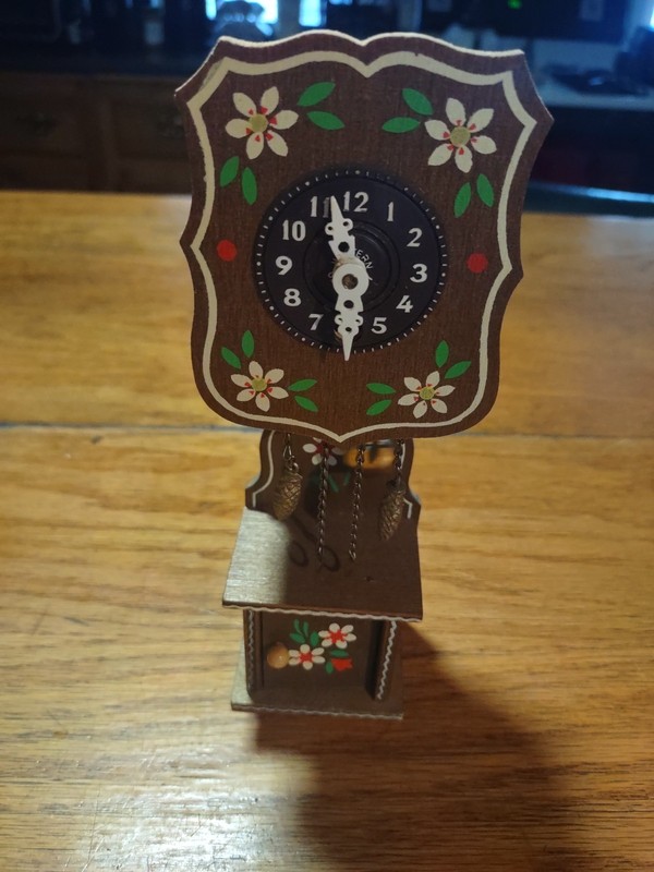 Vintage Miniature Hand Painted West German Grandfather Clock/ Works 