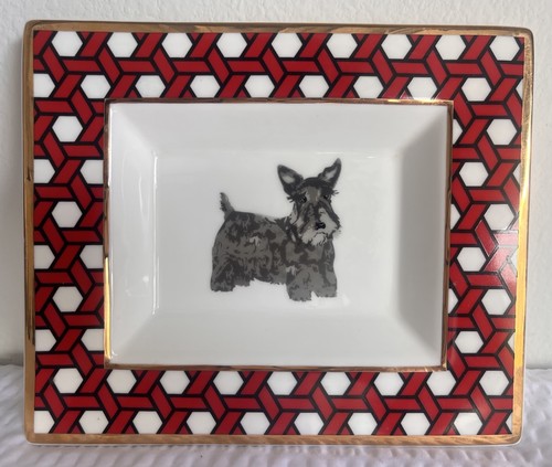 C. Wonder Scottish Terrier Elegant Porcelain Trinket Tray Scottie Dog Lattice
