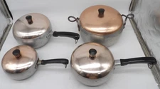 Vintage MCM Hallite Wear-Ever 4 pans 4 lids Set Aluminum Copper Lid