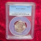 1954-S Washington Quarter 25C Silver PCGS MS65 Cert 80843085 San Fran