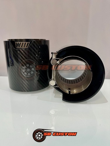 2 BMW BLACK WHITE CARBON EXHAUST TIPS 4” UNIVERSAL M140i,240,340,440,135,235,335 - Picture 3 of 5