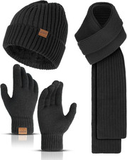 Winter Beanie Hat Scarf Touchscreen Gloves Set for Men 3 Piece Warm Cold Weather
