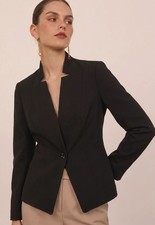 NWT White House Black Market Women s Essential Black One Button Blazer Jacket 2
