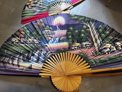 DEKO Bambus Stoff Fächer 80/100 Cm Asia China Orientalisch - Bild 1 von 3
