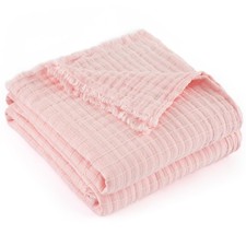 100 Cotton Muslin Throw Blanket Gauze Lightweight Queen 90x90 Inch Pink