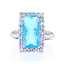 Sterling Silver Cubic Zirconia Halo Ring - 925 Blue Size 9