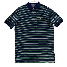Polo By Ralph Lauren Polo Shirt Mens Small Blue Stripe Cotton Knit Pony Logo