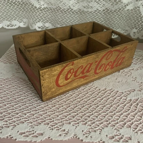Vintage Drink Coca-Cola 6 bottles Wood Crate Tray Primitive Farmhouse Cottage