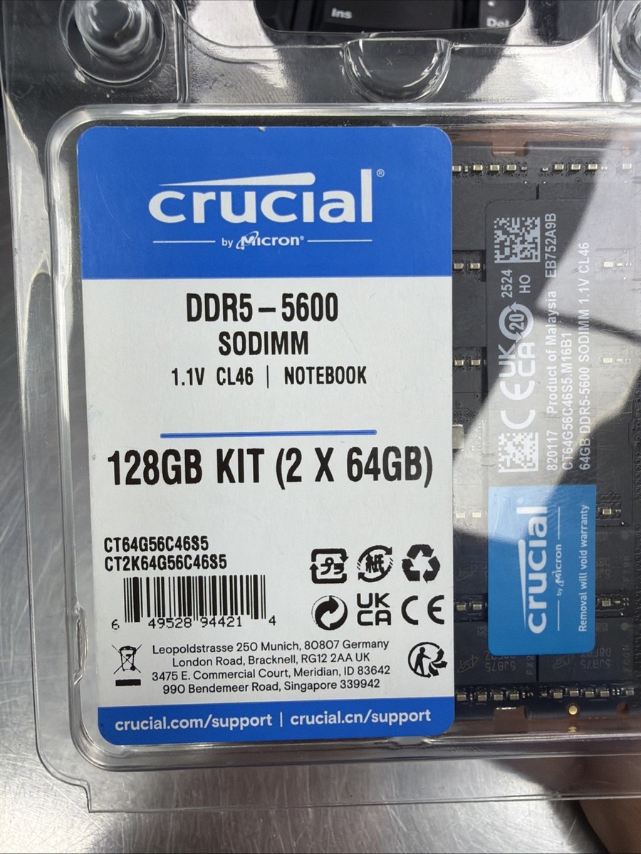 Crucial 128GB Kit 2X64GB DDR5 RAM 5600MHz Laptop Memory | eBay