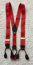 Mens Red Suspenders Woven Button End Braces Brown Leather Formal Wedding