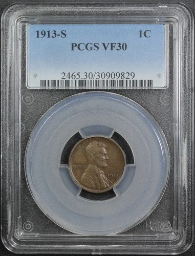 1913 S Lincoln Wheat Copper Cent 1C PCGS VF 30 - Lincoln Cent (Wheat Reverse)