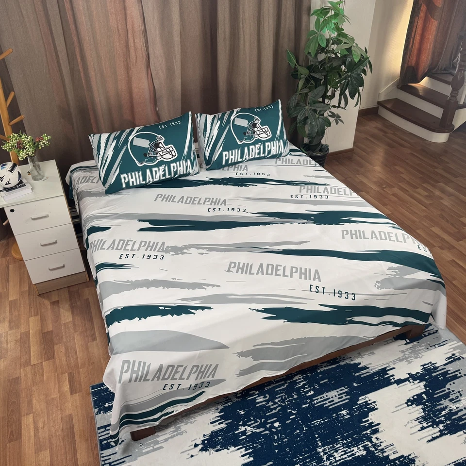 Funda nórdica edredón ropa de cama de fútbol americano Philadelphia doble reina verde medianoche Foto 2 de 4