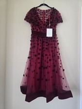 Mac Duggal Burgundy Red Floral Appliqué Cocktail Midi Dress Size 6 Formal