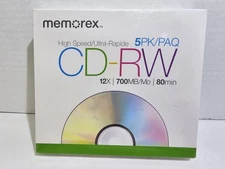 Memorex High Speed CD-RW Discs 5-Pack 12x 700MB 80 Min New Sealed