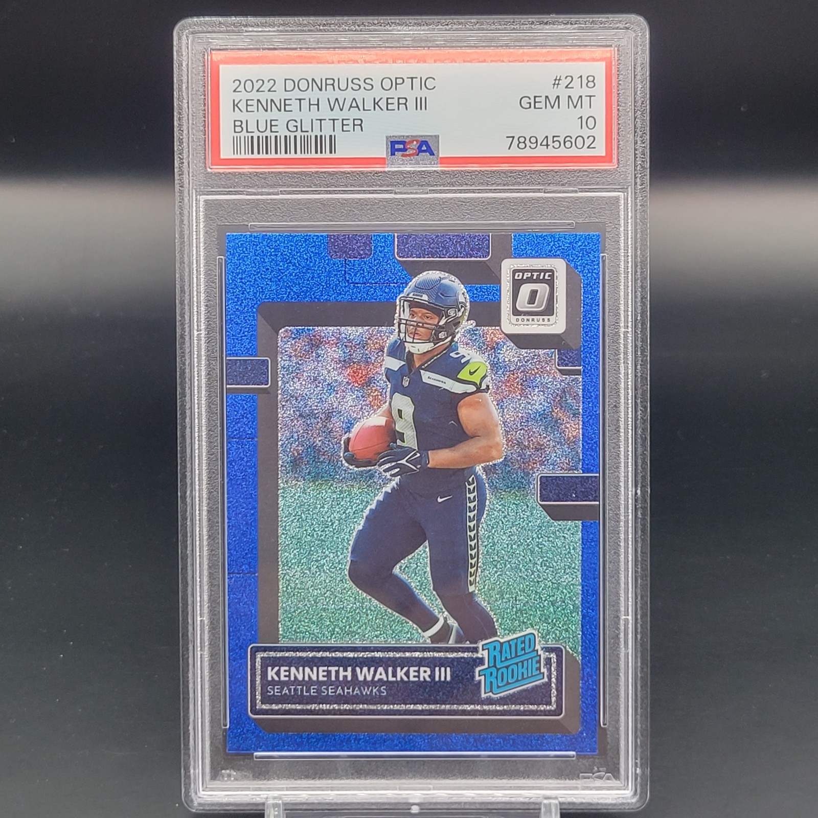 2022 Donruss Optic Rated Rookie Kenneth Walker #218 Blue Glitter Prizm Rc PSA 10