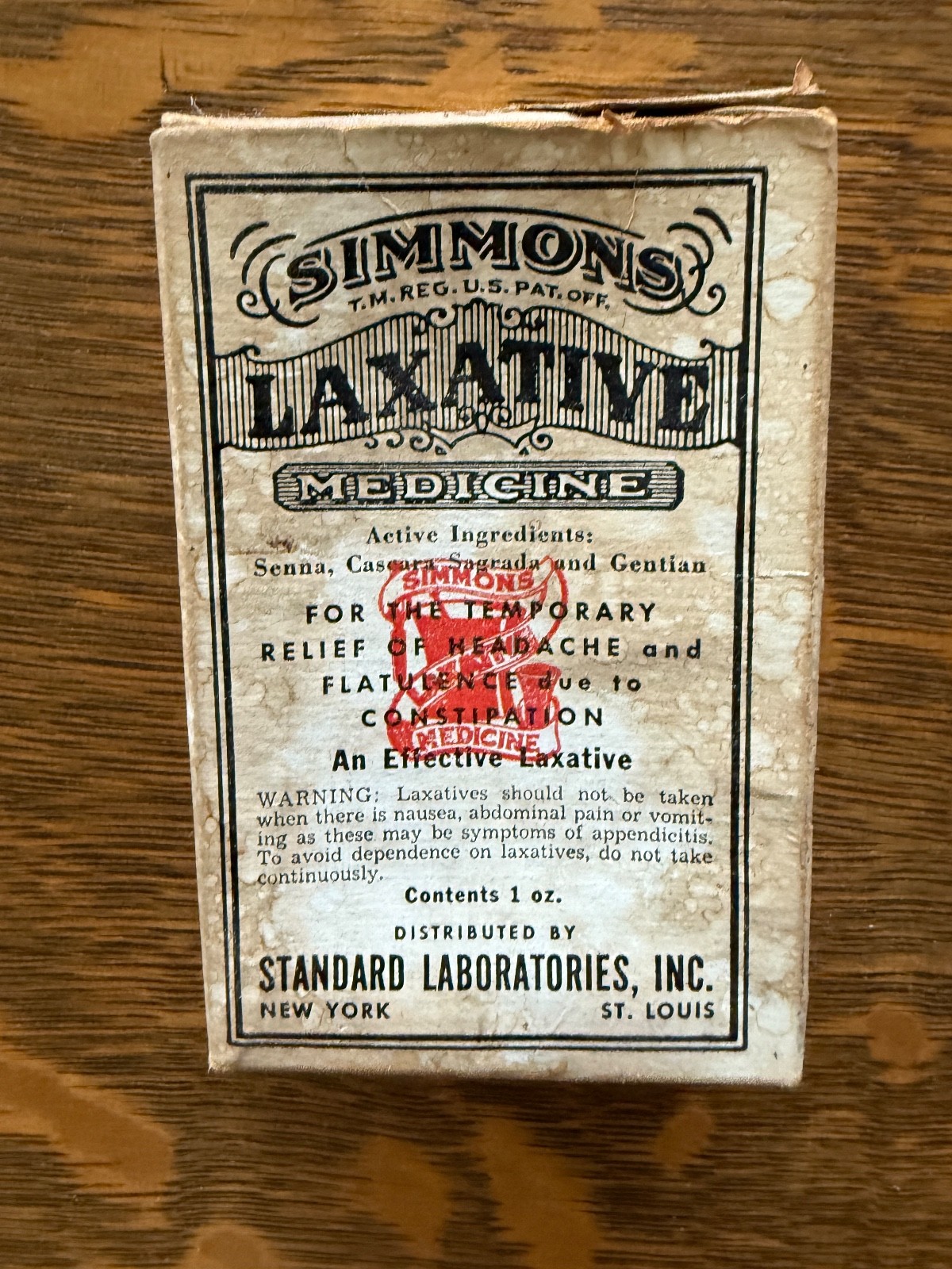 Antique SIMMONS Laxative Medicine Box w/ Contents – Early 1900s Patent Medicine