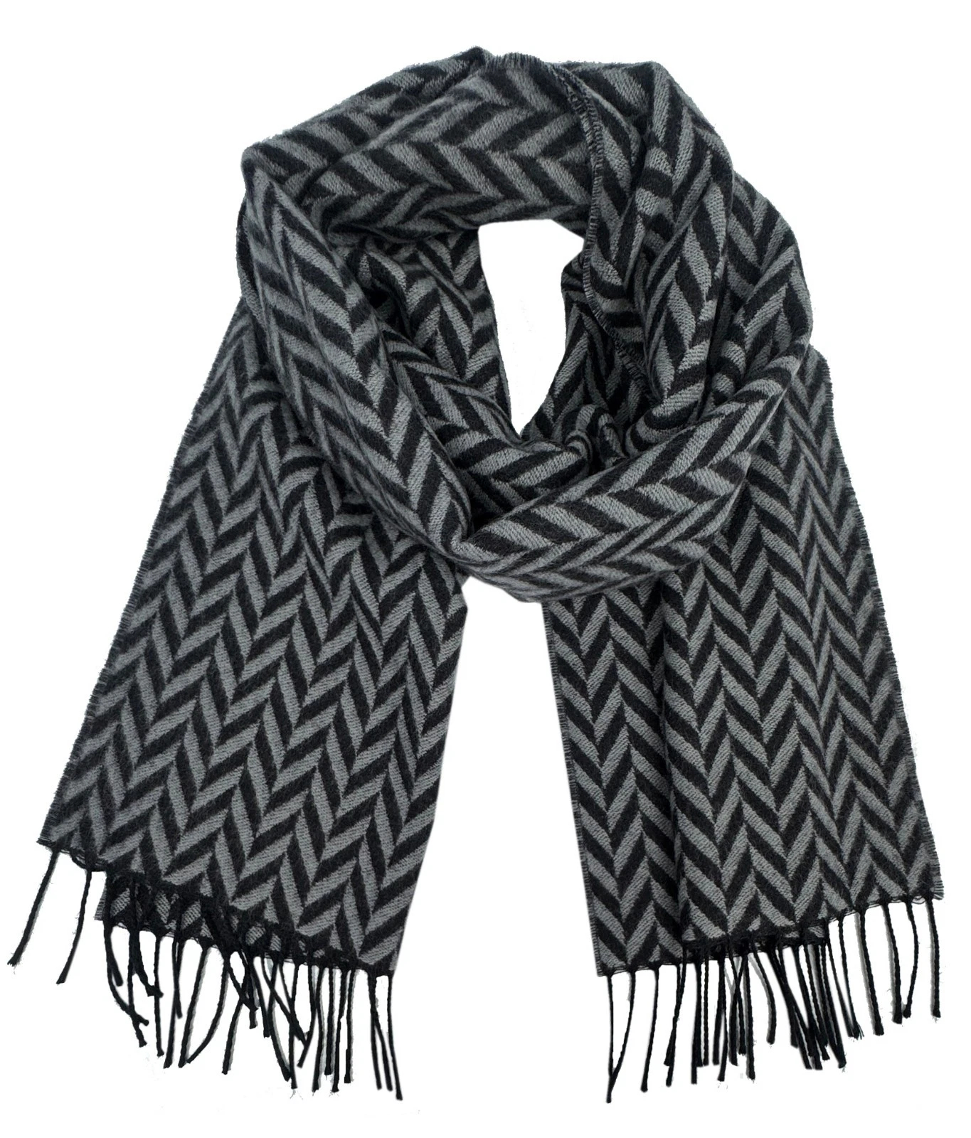 Men's scarf women's scarf wool scarf herringbone fashionable in gray black 100% wool
