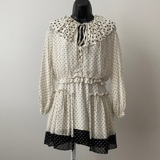 ZARA Cottage XS White Polka Dot Mini Dress Ruffle Collar Boho Chic