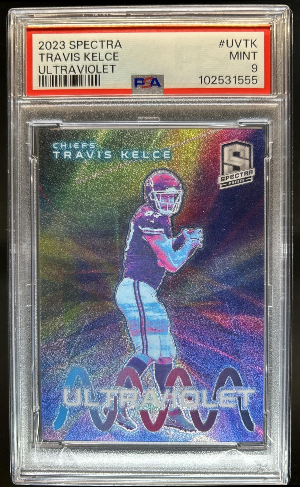 2023 Panini Spectra Travis Kelce Ultraviolet #UV-TK Chiefs PSA 9